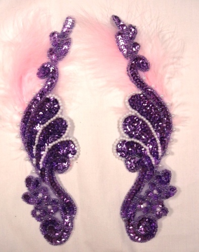 0016  Lavender Metallic Mirror Pair  Sequin Beaded Appliques 8"