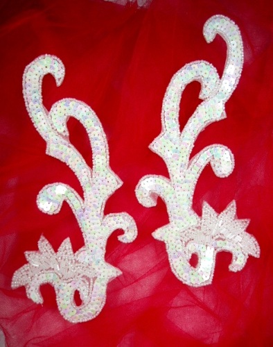 0020  White AB Mirror Pair Sequin Beaded Appliques 8"