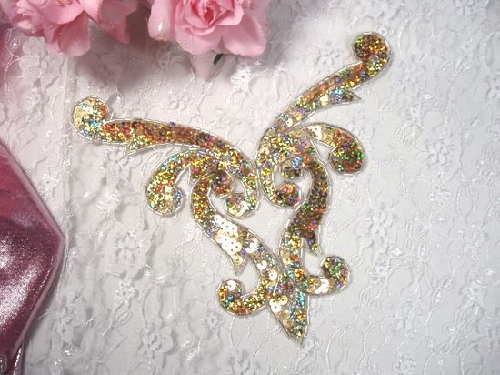 0021B Gold Collar Yoke Beaded Sequin Applique 7.5"