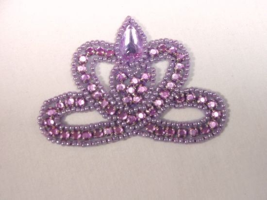 0025  Lavender Crown Jewel Rhinestone Beaded  Applique 3"