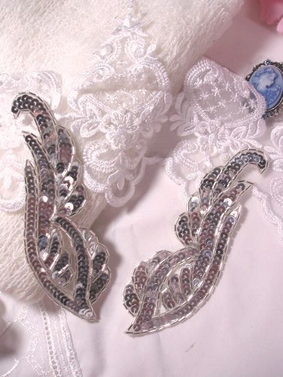 0033 Silver Mirror Pair Sequin Beaded Appliques 6.25"