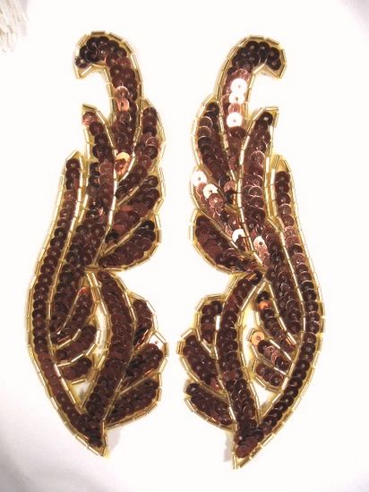 0033 Bronze Mirror Pair Sequin Beaded Appliques 6.25"