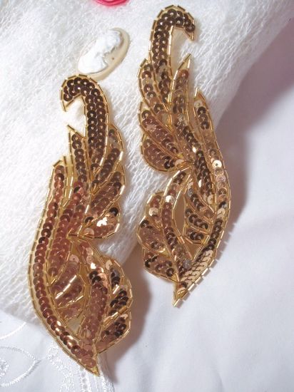 0033 Gold Mirror Pair Sequin Beaded Appliques 6.25"