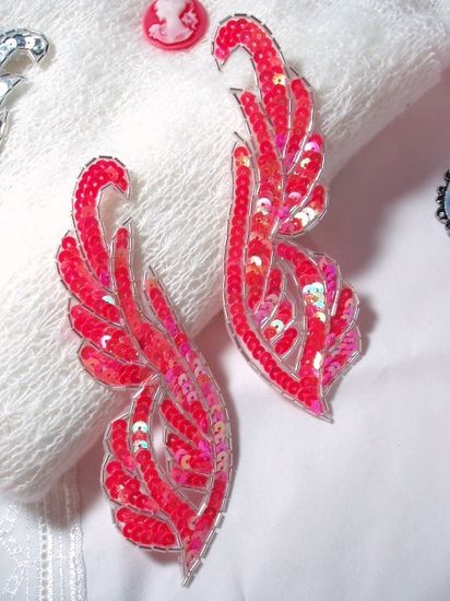 0033 Pink Orange AB Mirror Pair Sequin Beaded Appliques 6.25"