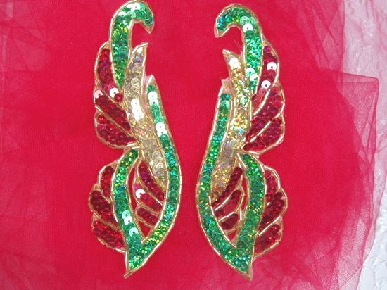 0033 Christmas Mirror Pair Sequin Beaded Appliques 6"