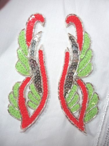0033 Lime Orange Mirror Pair Sequin Beaded Appliques 6.25"