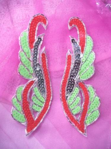 0033 Lime Orange Mirror Pair Sequin Beaded Appliques 6.25"