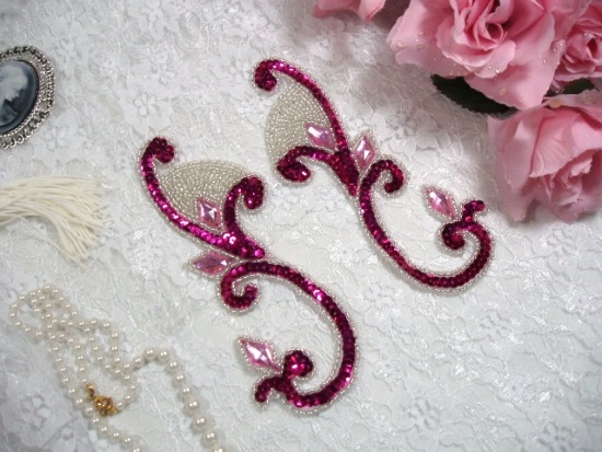 Burgundy Jeweled Mirror Pair  6" Sequin Beaded Appliques  0034