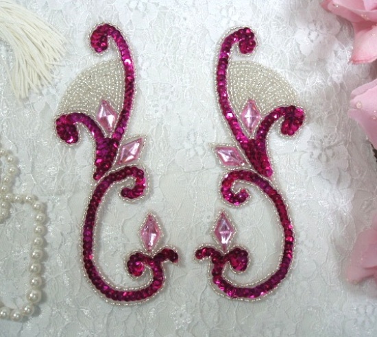 Burgundy Jeweled Mirror Pair  6" Sequin Beaded Appliques  0034