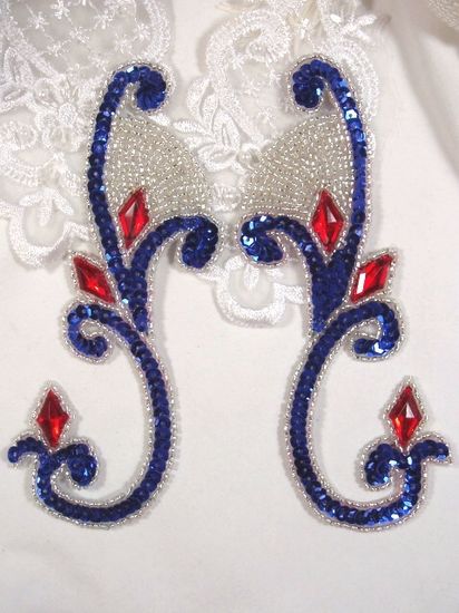 0034 Patriotic Jeweled Mirror Pair Sequin Beaded Appliques 6"