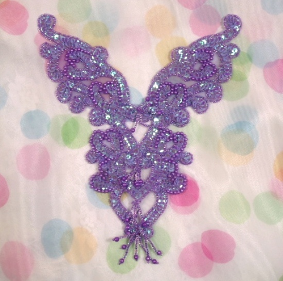 0035 Lavender Iris Heart Bodice Yoke 8" Sequin Beaded Applique