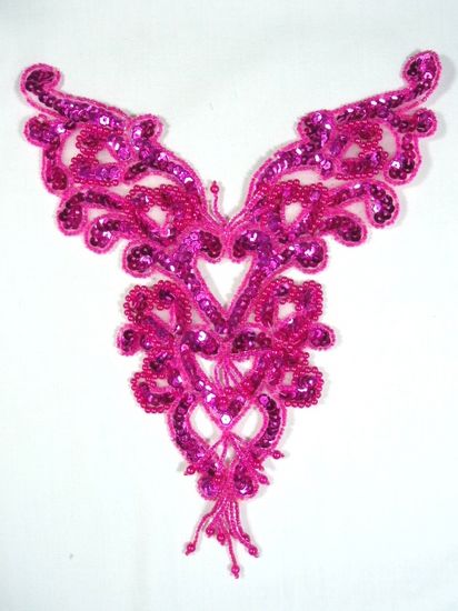 0035 Fuchsia Heart Bodice Yoke 8" Sequin Beaded Applique
