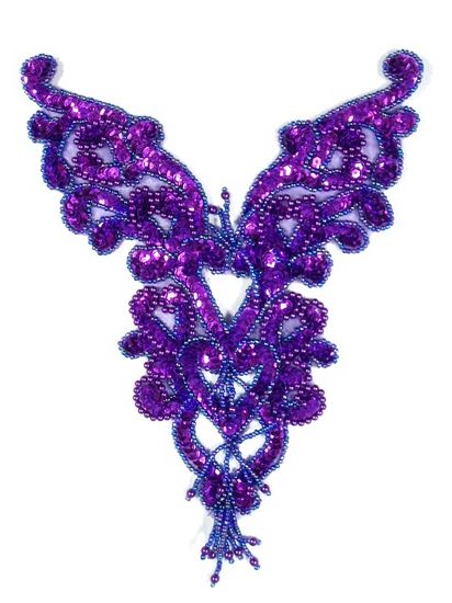 0035 Purple Heart Bodice Yoke 8" Sequin Beaded Applique