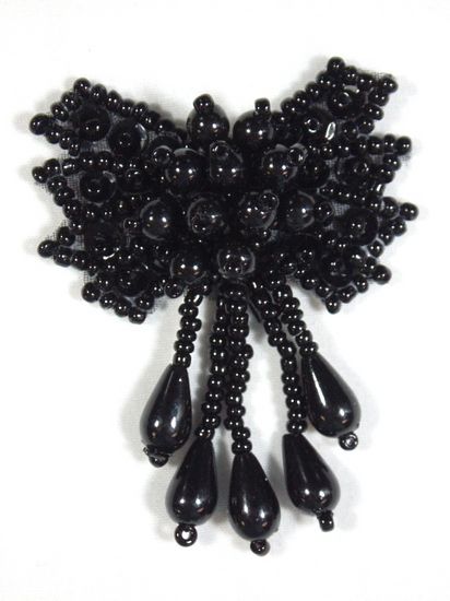 0036  Black Bow Sequin Beaded Applique 2.5"