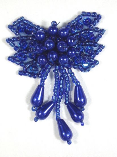 0036  Royal Blue Bow Sequin Beaded Applique 2.5"