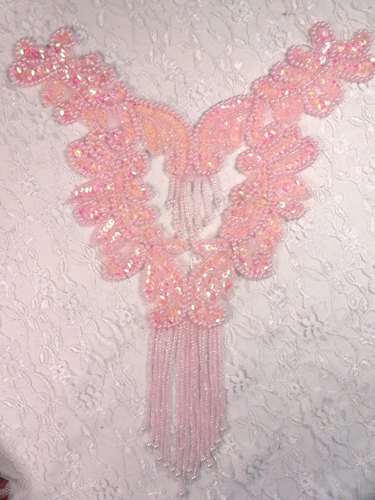 0037  Pink Bodice Yoke Beaded Sequin Applique