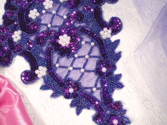 0042  Purple Victorian Elegance Sequin Beaded Applique 10"