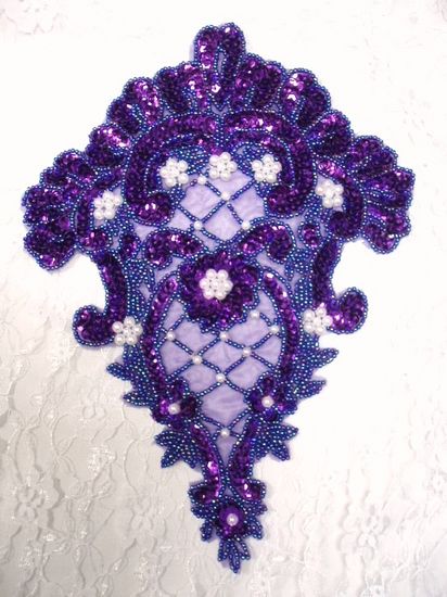 0042  Purple Victorian Elegance Sequin Beaded Applique 10"