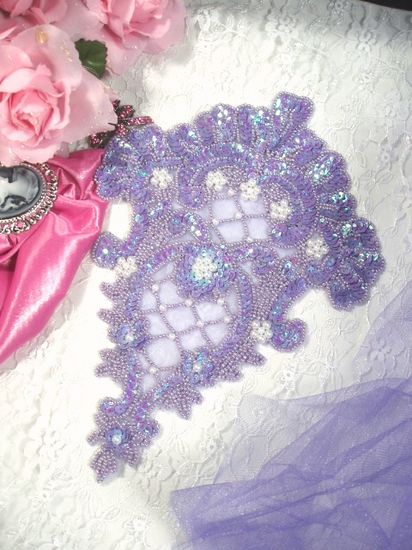 0042  Lavender AB Victorian Elegance Sequin Beaded Applique 10"