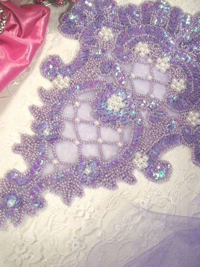 0042  Lavender AB Victorian Elegance Sequin Beaded Applique 10"