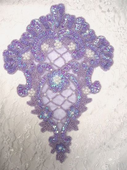 0042  Lavender AB Victorian Elegance Sequin Beaded Applique 10"