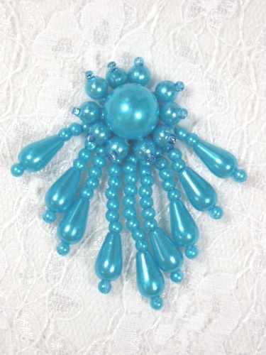 0043  Turquoise Dangle Beaded Applique 2"