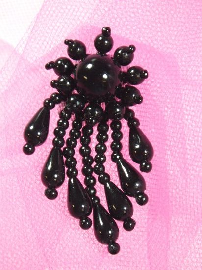 0043  Black Dangle Beaded Applique 2"