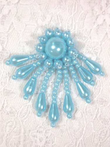 0043  Lt. Blue Dangle Beaded Applique 2"