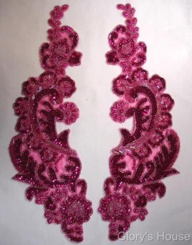 Burgundy /Fucshia Paris Mirror Pair 13"  Sequin Beaded Appliques 0049