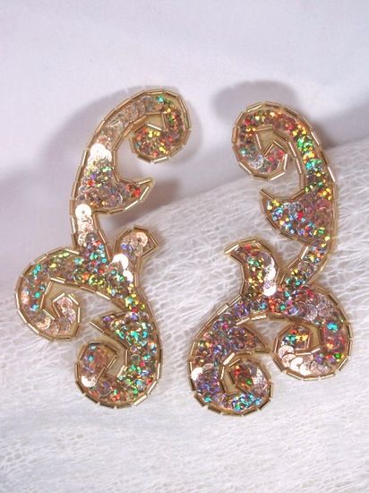 0050 Gold Holographic Mirror Pair Sequin Beaded Appliques 4"