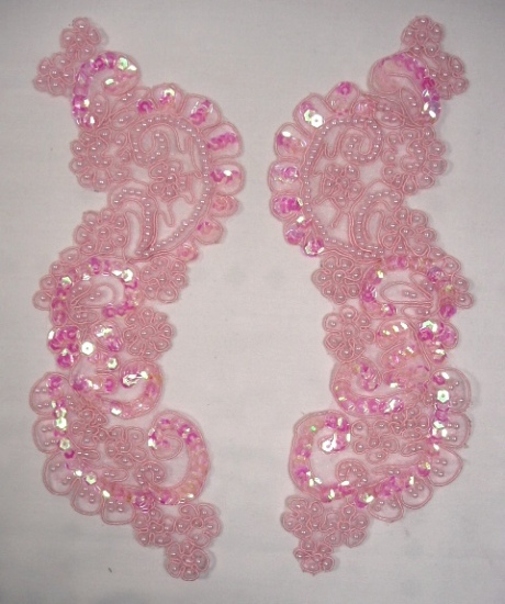 0054 Pink Bridal Venice 9" Mirror Pair Sequin Beaded Appliques