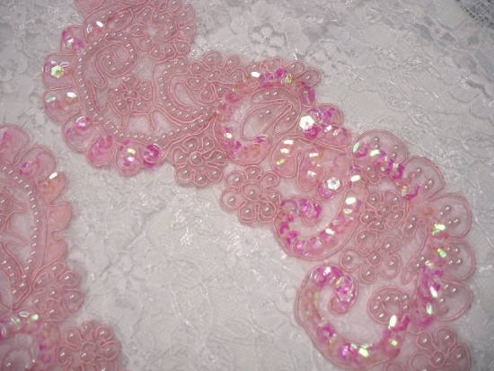 0054 Pink Bridal Venice 9" Mirror Pair Sequin Beaded Appliques