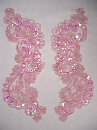 0054 Pink Bridal Venice 9" Mirror Pair Sequin Beaded Appliques