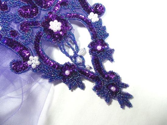 0055 Purple Pearl Bodice Beaded Sequin Applique 11"