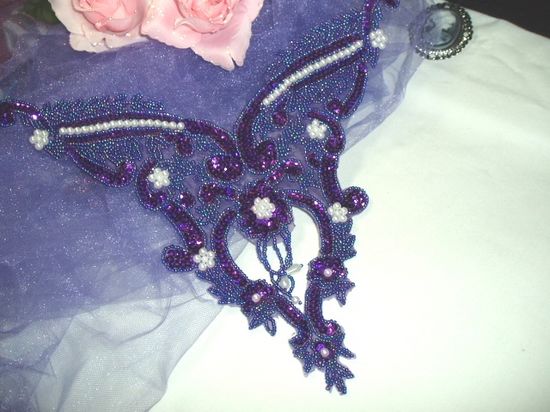 0055 Purple Pearl Bodice Beaded Sequin Applique 11"