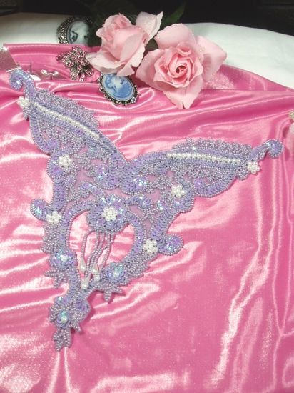 0055 Lavender Pearl Bodice Beaded Sequin Applique 11"