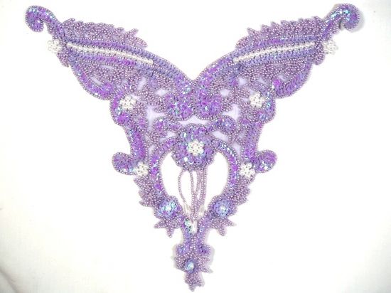 0055 Lavender Pearl Bodice Beaded Sequin Applique 11"