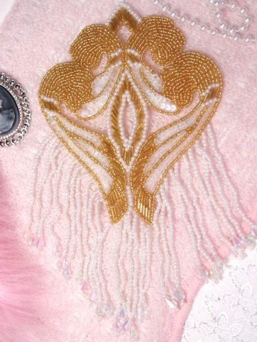 0062  Gold Epaulet Sequin Beaded Applique  9"