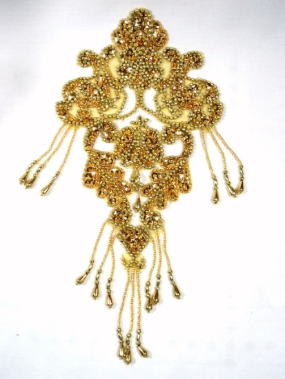 Gold Victorian Motif 11" Sequin Beaded Appliques 0064
