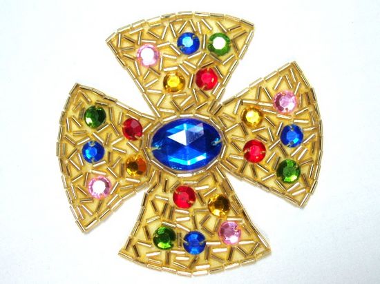 0068  Gold Jewel Beaded  Applique 3.5"