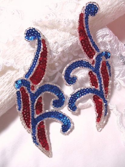 0097 Patriotic Mirror Pair Sequin Beaded Appliques 5.5"
