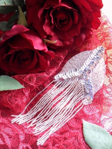 0099 Silver Epaulet Beaded Sequin Applique 6"