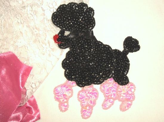 0105  Black Poodle Beaded Sequin Applique 6"