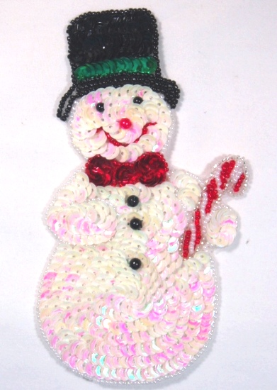 0107  Snowman Sequin Beaded  Applique 6"