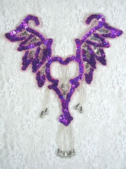 Purple Holographic Yoke Bodice 8.5" Sequin Beaded Applique 0108
