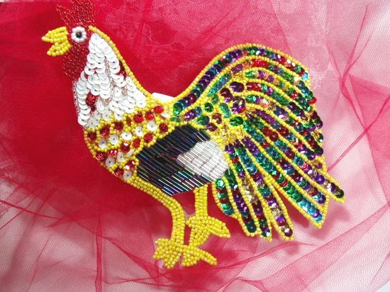 0119  Rooster Beaded Sequin Applique 6"