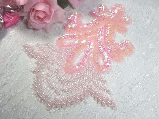 0122  Pink Crystal AB Epaulet Beaded Sequin Applique 10"