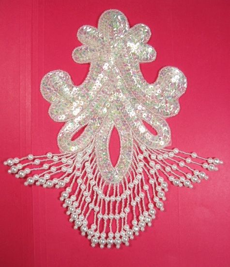 0122  Crystal AB Epaulet Beaded Sequin Applique 10"