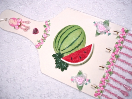 0124B  Pink Victorian Watermelon Key Holder Plaque