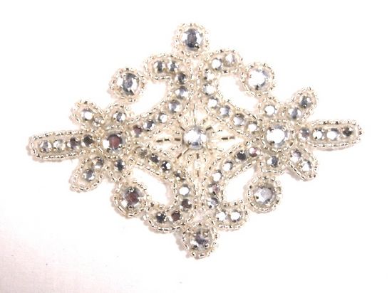 0470 Clear Jewel Rhinestone Beaded Designer Motif Applique 4"